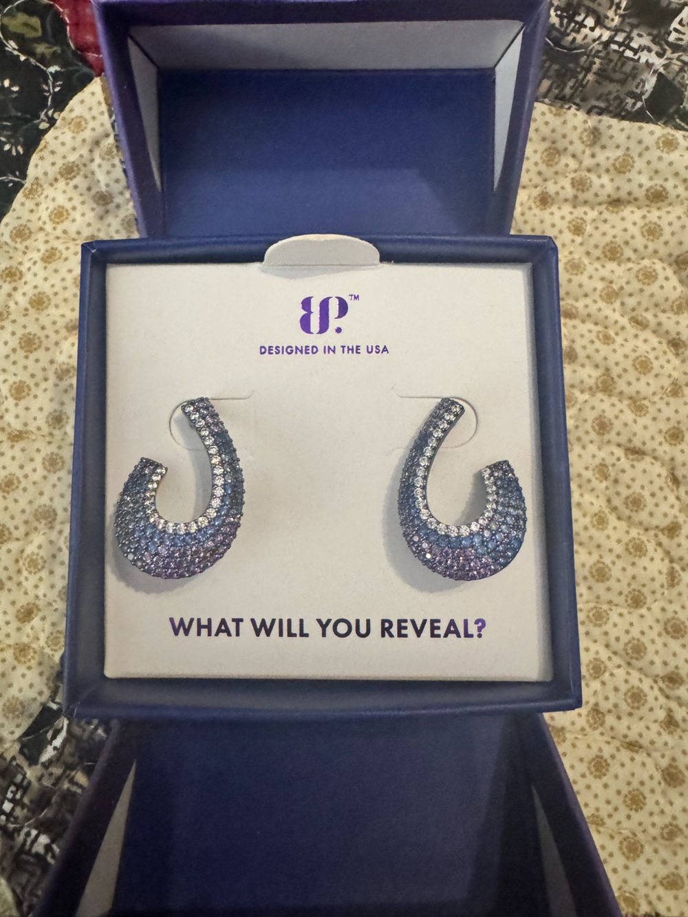 Iridescent Crystal Hoop Earrings - Lavender Blue